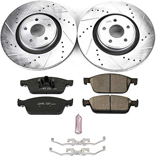 Power Stop K7146 Z23 Carbon Fiber Brake Pads with Drilled & Slotted Brake Rotors Kit Front