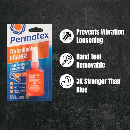 Permatex High Strength 25210 Removable Threadlocker Orange Liquid, 10 ml