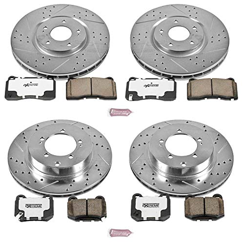 Power Stop K108-26 Z26 Carbon Fiber Brake Pads Front and Rear with Drilled & Slotted Brake Rotors Kit For Mitsubishi Lancer 2003-2006 [Model Specific]