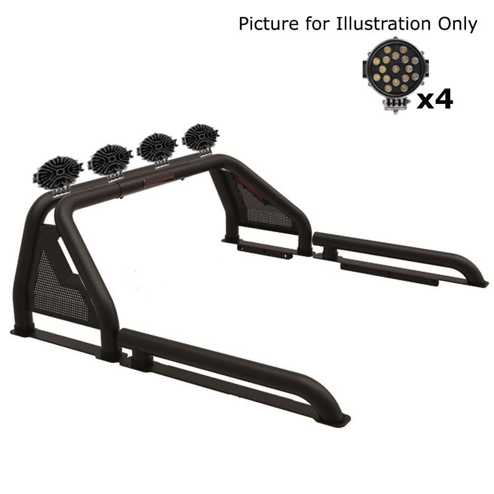 Gladiator Black Horse Roll Bar w/Pair of 7.0" Dia. LED Lights w/Black Trim Rings Compatible with 2015-2024 GMC Canyon|2015-2024 Chevrolet Colorado|15-24 Toyota Tacoma-GLRB-03B-PLB