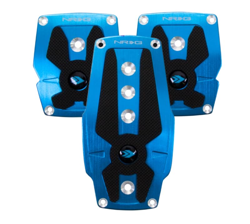 Brushed Aluminum NRG Sport Pedal M/T - Blue w/Black Rubber Inserts