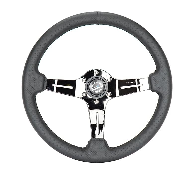 NRG Innovations Steering Wheel NRG-ST-010BC-PR - Light Weight Gaming Wheel: Splitz- Made with Perforated Leather, Light Weight Composits and Black Chrome Spoke with Slits