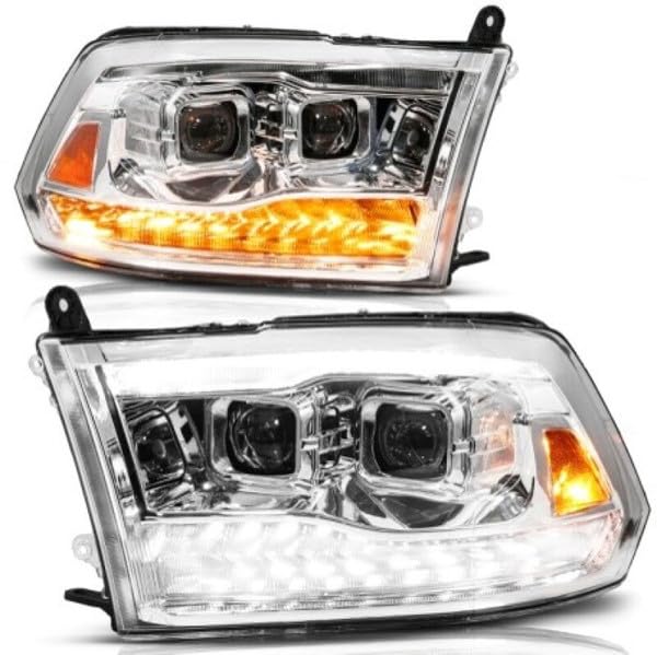 Dodge RAM 1500/10-18 2500/3500 ANZO 09-19 LED Proj Headlights SeqSig Chrome - Pair