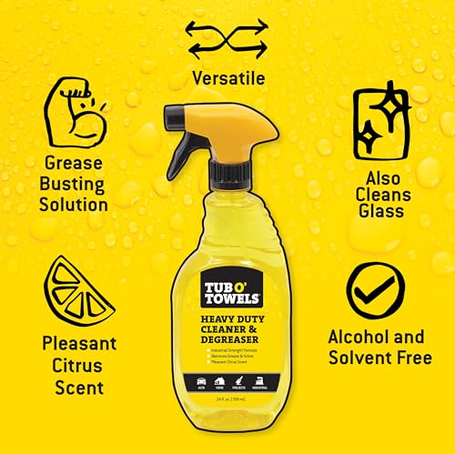 Tub O' Towels Heavy Duty Degreaser and Cleaner Spray Helps in Removing Oil Tar Paint Dirt Caulk Grease Grime Gunk Epoxies, Industrial Strength, Home & Auto, Made In USA, Citrus Scent, 24oz