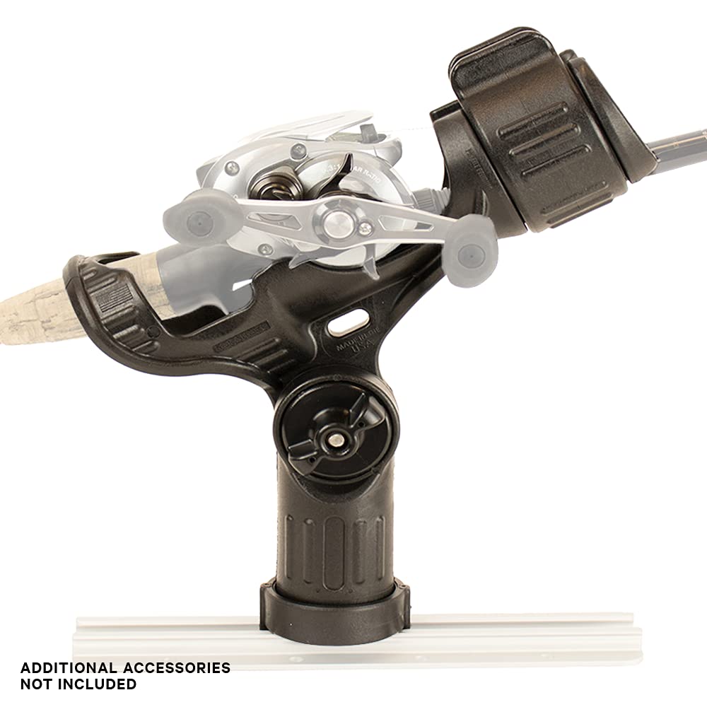 YakAttack Rod Holder Omega | Track Mount Fishing Rod Holder for Kayak & Boat | Compatible with Spinning, Casting, Fly Reels | LockNLoad System | Adjustable & Secure | Kayak Track Mount Accessories