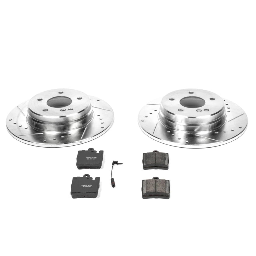 Power Stop K620 Rear Brake Pads Z23 Carbon Fiber with Drilled & Slotted Brake Rotors Kit For Mercedes-Benz SLK280, Mercedes-Benz SLK300, Mercedes-Benz SLK350 [Model Specific]