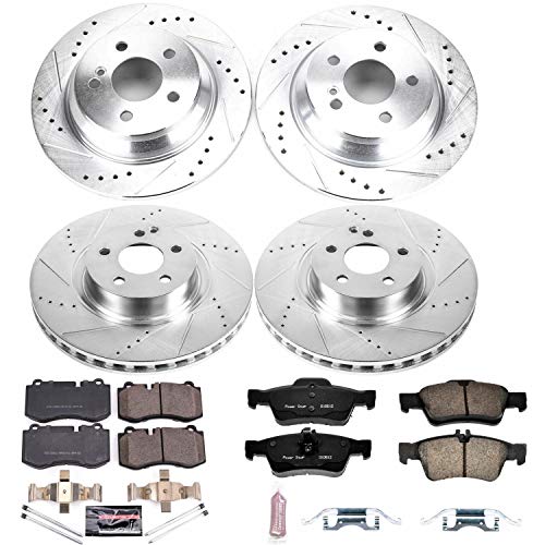 Power Stop K6230 Z23 Carbon Fiber Brake Pads Front and Rear with Drilled & Slotted Brake Rotors Kit
