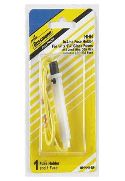 Bussmann Heavy Duty BP/HHN-RP In Line Glass Tube Fuse Holder with Fuse (32V/30A #12 Wire Leads), 1 Pack