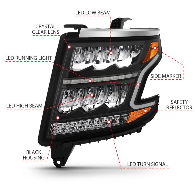 LED HEADLIGHT ANZO PLANK STYLE BLACK CLEAR W/SEQUENTIAL AMBER 111478