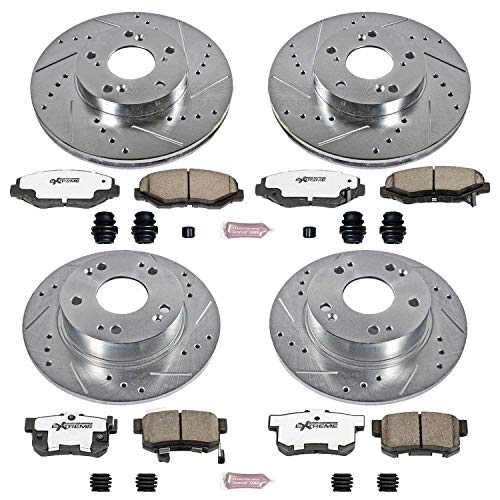 Power Stop Z26 K1047-26 Front and Rear Carbon Fiber Brake Pads with Drilled & Slotted Brake Rotors Kit For Honda Accord 2003-2007 [Model Specific]