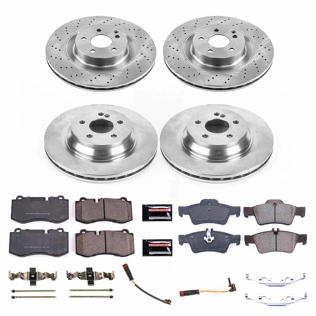 Power Stop KOE6756 Replacement Brake Kit-OE Front and Rear Brake Rotors & Ceramic Brake Pads and 1 Front & 1 Rear Sensor Wires