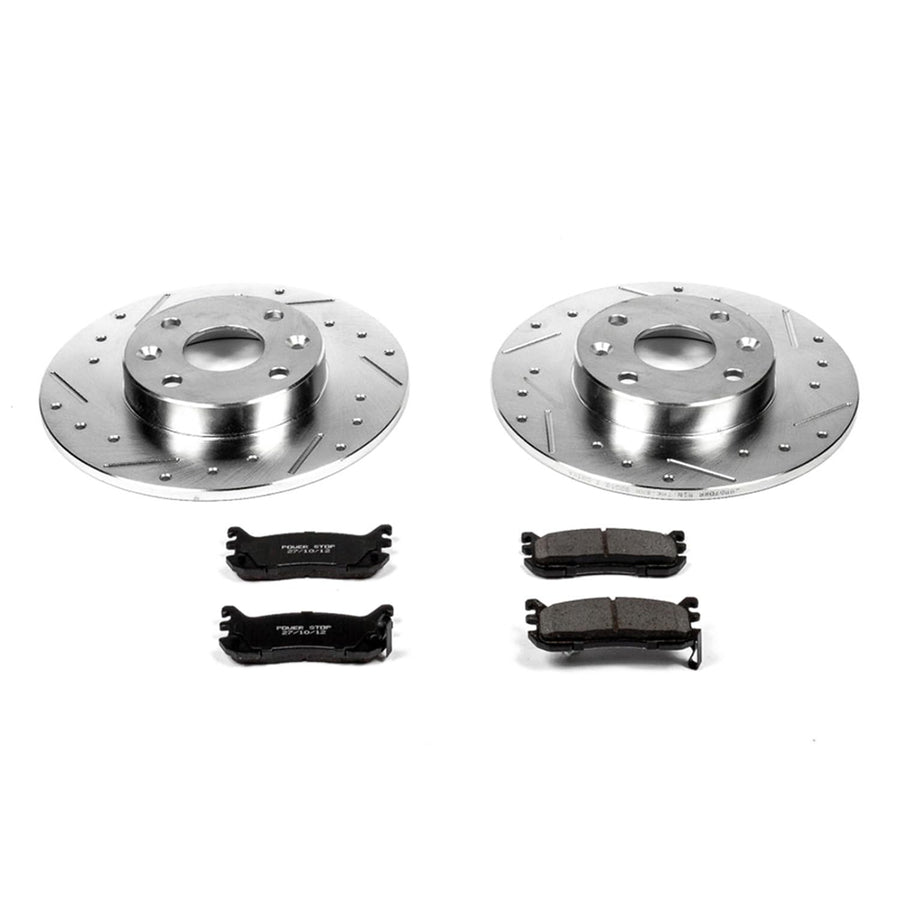 Power Stop K772 Rear Brake Pads Z23 Carbon Fiber with Drilled & Slotted Brake Rotors Kit For Ford Escort, Mazda Miata, Mazda Miata, Mazda Protege, Mercury Tracer [Model Specific]