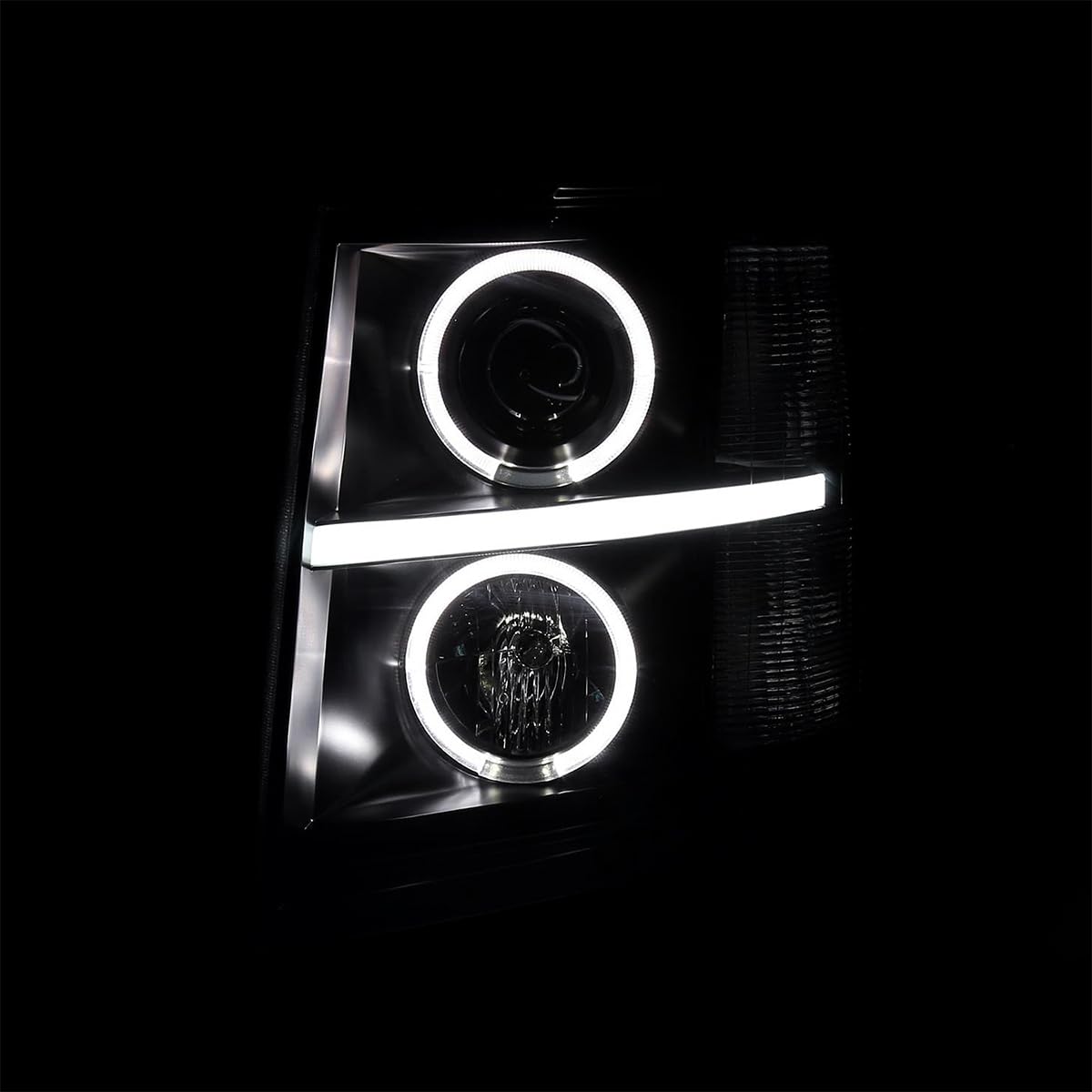 Black Smoke LED Dual Halo Projector Headlights SPEC-D TUNING Compatible with 2007-2013 Chevy Silverado 1500, 2007-2014 Silverado 2500 3500, Left + Right Pair Headlamps Assembly