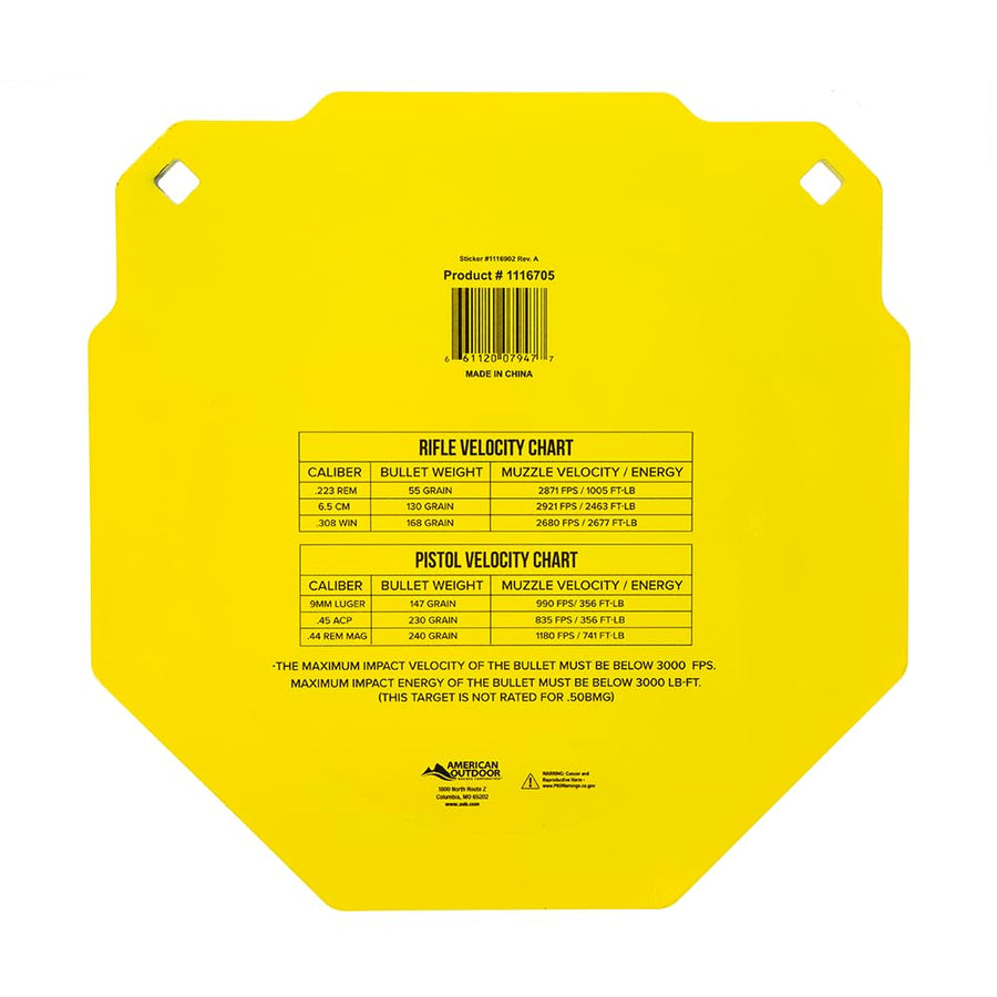 Caldwell AR500 High Caliber Steel Target 13" Octagon, 3/8" Thickness, Rifle Rated for Precision Shooting and Target Practice, Yellow