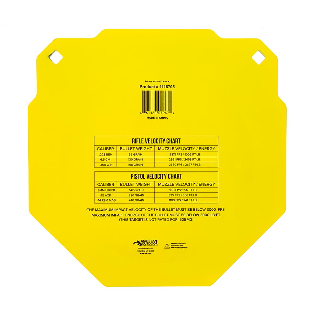 Caldwell AR500 High Caliber Steel Target 13" Octagon, 3/8" Thickness, Rifle Rated for Precision Shooting and Target Practice, Yellow