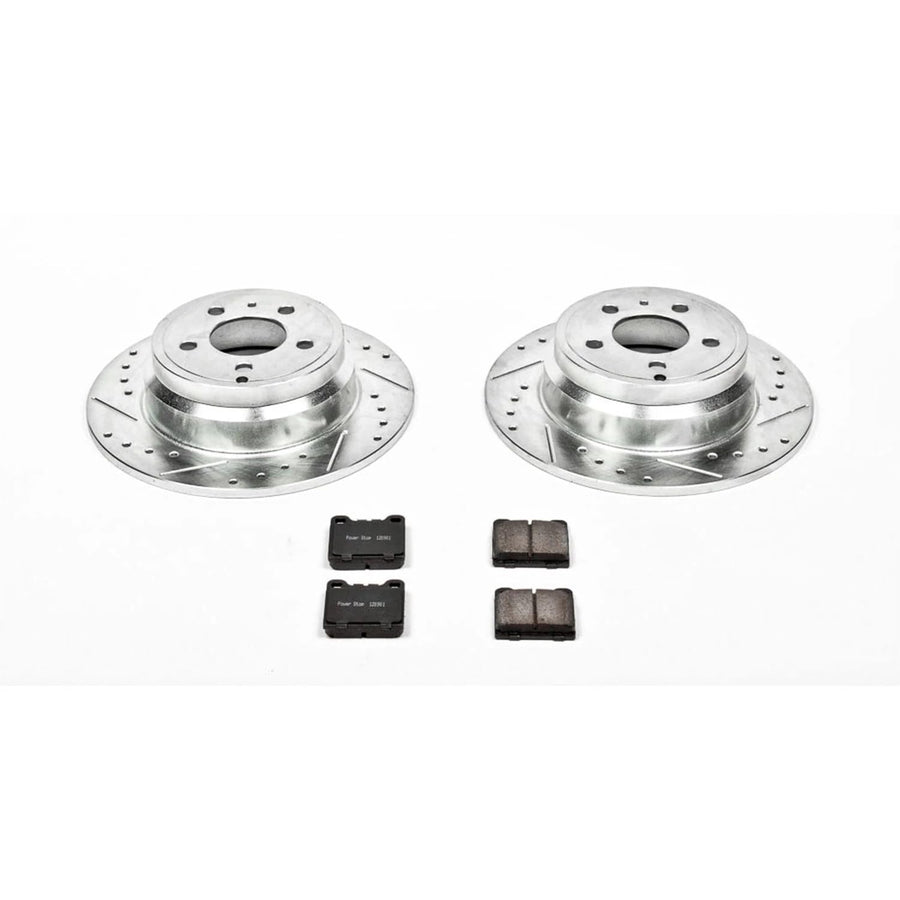 Power Stop K3145 Z23 Carbon Fiber Brake Pads with Drilled & Slotted Brake Rotors Kit Rear