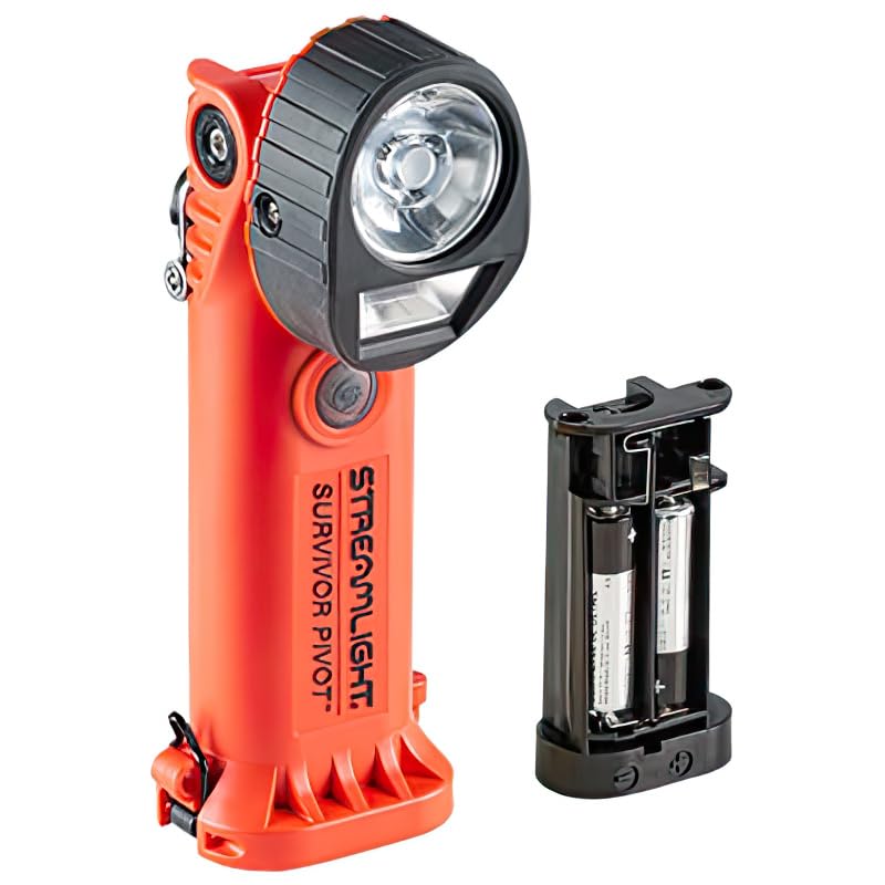 Streamlight Survivor 91825 Pivot 325-Lumen Right Angle Articulating Dual Beam Flashlight with Alkaline Batteries, Magnet and Clip, Orange