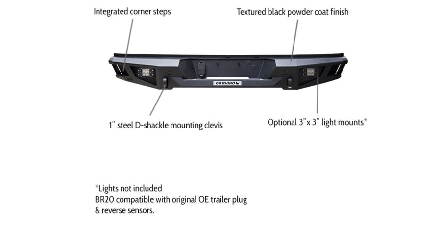 BR20 Go Rhino Rear Bumper | Mild Steel, Textured Black | 28371T | Fits 2011-2016 Ford F-250, F-350, F-450 Super Duty (Excludes King Ranch and Platinum Editions)