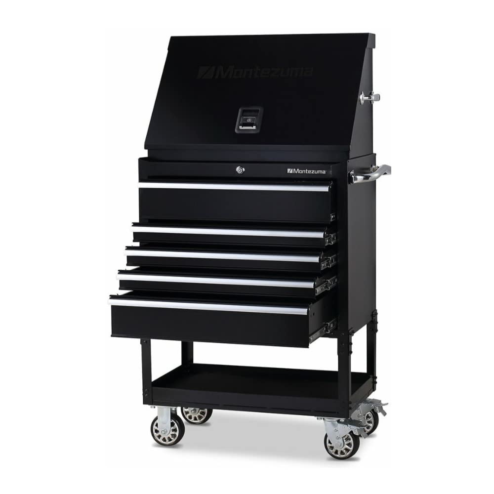 ME300B – Montezuma – 30-Inch Portable TRIANGLE Toolbox – Multi-Tier Design – 16-Gauge Construction – SAE and Metric Tool Chest – Weather-Resistant Toolbox – Lock and Latching System, Black, 30" Wide x 15" Deep