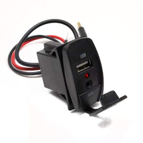 Dual Port Race Sport Lighting RS50891 Rocker Panel size with (1) USB Power port and (1) 3.5mm AUX input