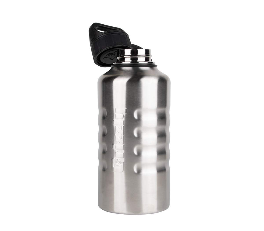 64 oz Grizzly Grip Water Bottle | Vacuum Insulated | Stainless Steel with Insulated Lid | For Gym Women Men Beach Camping Hiking Fishing Hunting Sports | Brushed