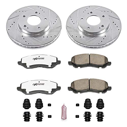 Power Stop Z26 Carbon Fiber Brake Pads with Drilled & Slotted Brake Rotors Kit K1678-26 Front