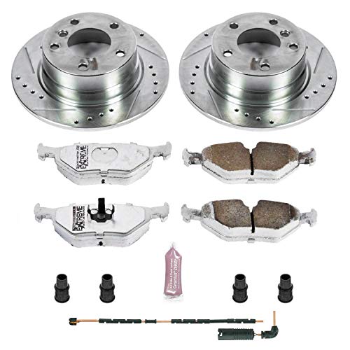 Power Stop K5130-26 Z26 Carbon Fiber Brake Pads Rear with Drilled & Slotted Brake Rotors Kit For BMW Z4 2003-2005 [Model Specific]