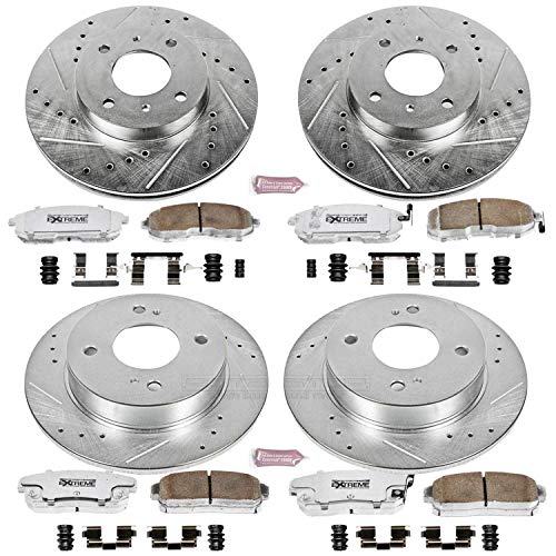 Power Stop K751-26 Z26 Carbon Fiber Brake Pads Front and Rear with Drilled & Slotted Brake Rotors Kit For INFINITI G20 2001-2002, Nissan Sentra 2001-2006 [Model Specific]