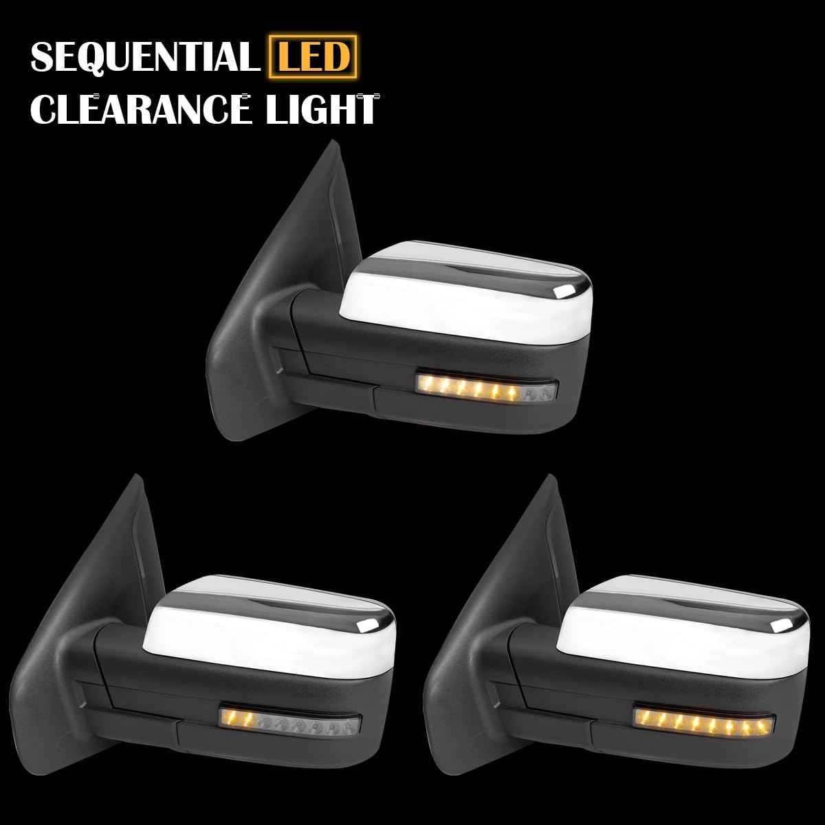 Power Spec-D Tuning Chrome Heated + LED Signal + Puddle Light Side Mirrors Compatible with 2007-2014 Ford F-150, Left + Right Pair