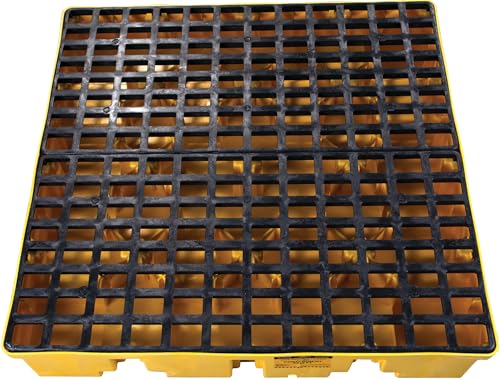 4 Eagle Drum Spill Containment Pallet with Forklift Pockets, 51.5"x51.5"x8", 66 Gallon Sump, 8,000 lbs. Load Capacity Secondary Containment Pallet, Made in USA, Yellow, 1645ND