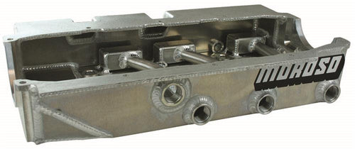 Moroso Aluminum Dry Sump Oil Pan 21545, Fits Small Block Chevy Pre-85 Blocks, 3 Pick ups, 4.25" Depth For Asphalt Late Model Chassis