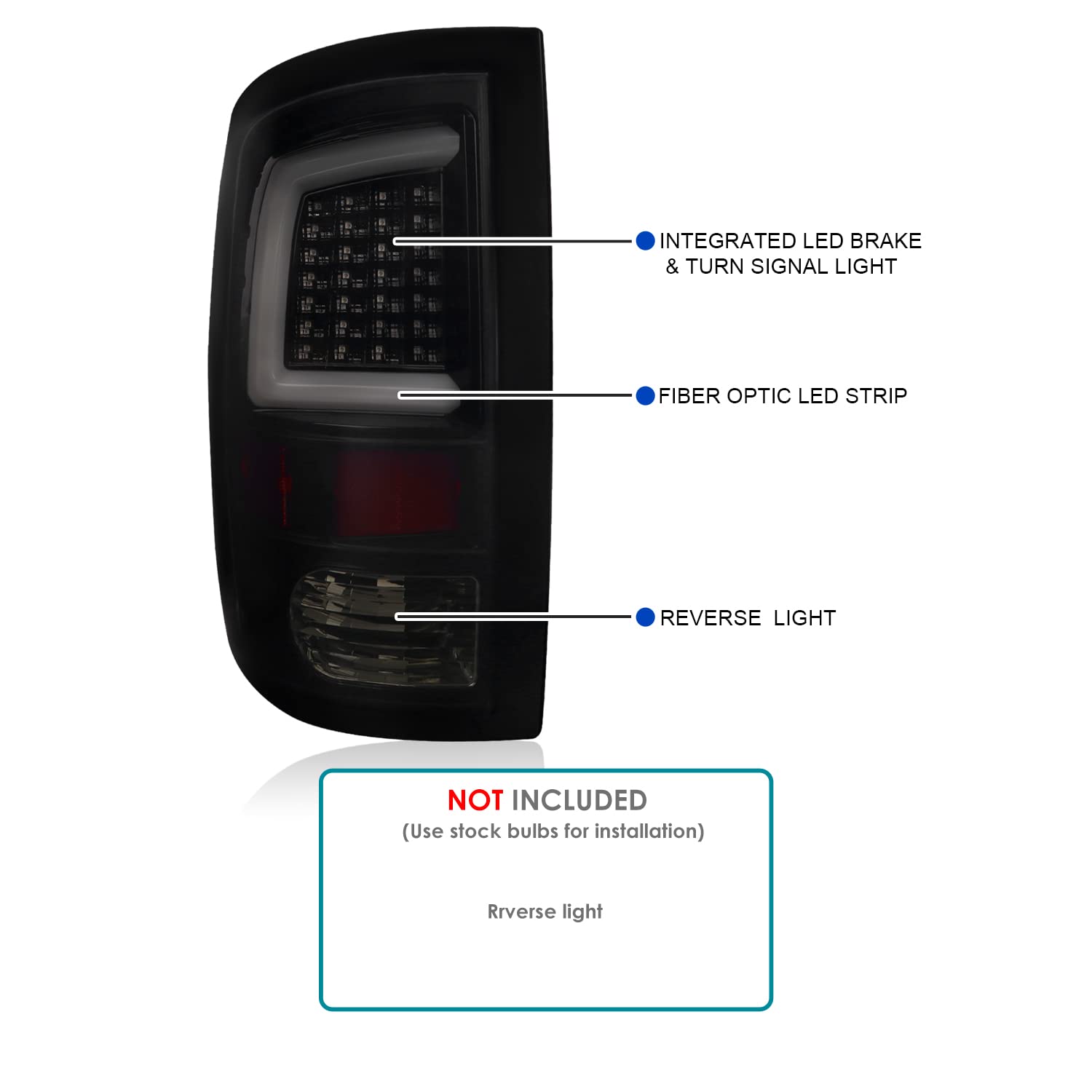 Glossy Black Smoke SPEC-D TUNING LED Tail Lights w/White LED Light Bar Compatible with 2009-2018 Dodge Ram 1500, 2010-2018 Dodge Ram 2500/3500, Left + Right Pair Assembly