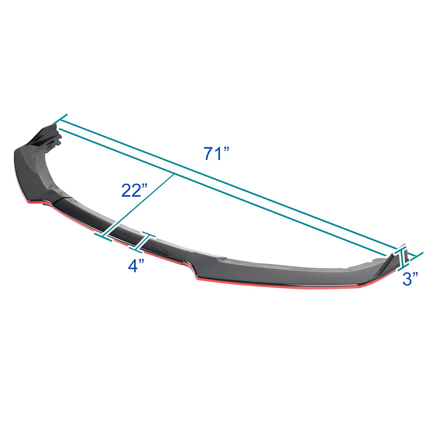 Glossy Black Spec-D Tuning Red Trim Front Bumper Lip Spoiler Splitter Kit 3PC Compatible with 2016-2018 Honda Civic Sedan