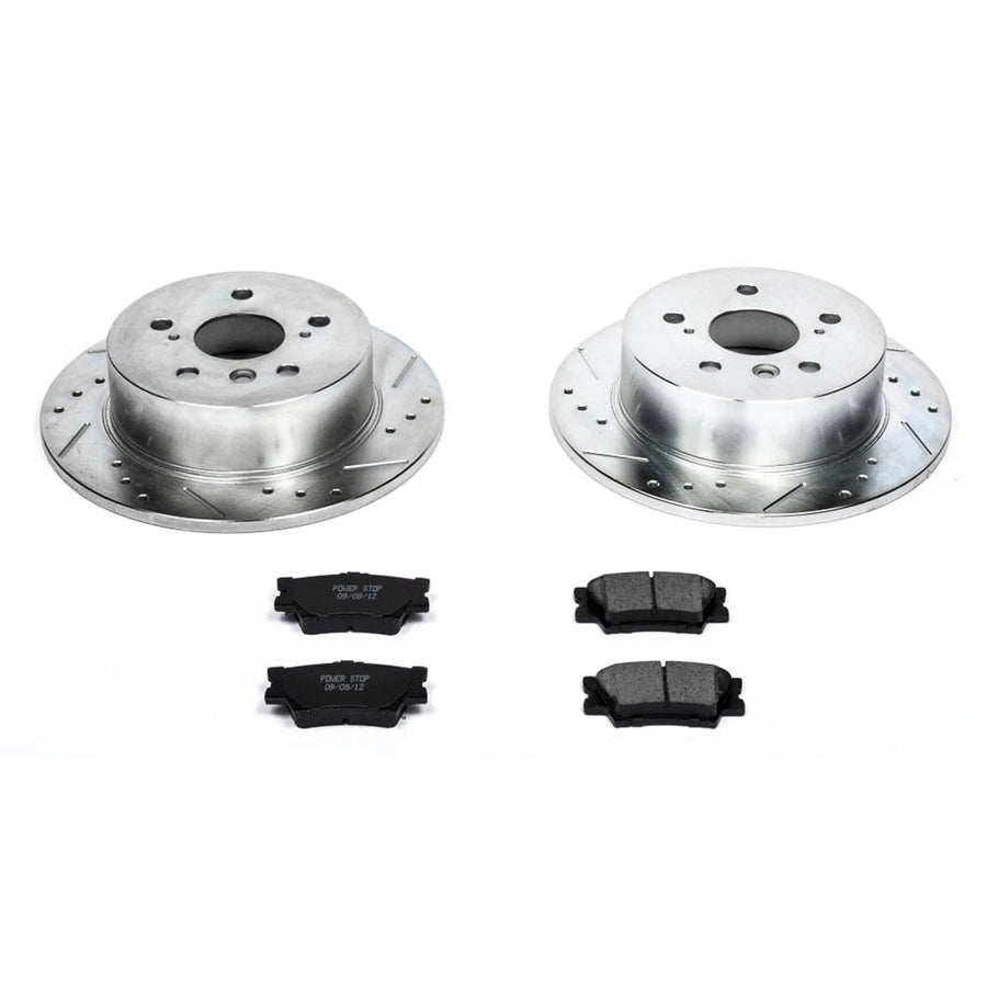 Power Stop K3067 Rear Brake Pads Z23 Carbon Fiber with Drilled & Slotted Brake Rotors Kit For Hummer H3 2006-2010, Hummer H3T 2009-2010 [Model Specific]