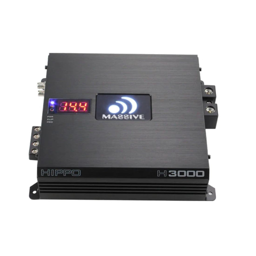 H3000 Massive Audio | 3000W RMS 1-Ohm Monoblock - Class D Amp, High Power, Competition-Grade Bass, Dual Power Inputs & Protective Circuitry - Hippo Series Amplifier