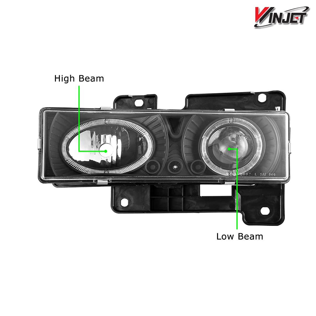 Winjet Compatible with 1994 1995 1996 1997 1998 1999 2000 C1500 C2500 C3500 K1500 K2500 K3500 LED DRL Halo Projector Headlights Blazer Suburban Tahoe