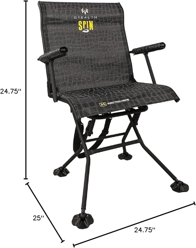 Hawk Stealth Spin Chair - Comfortable, Silent, Swiveling, Portable Chair for Camping, Hunting, Fishing, Backpacking, and More (Bone Collector Edition), Black
