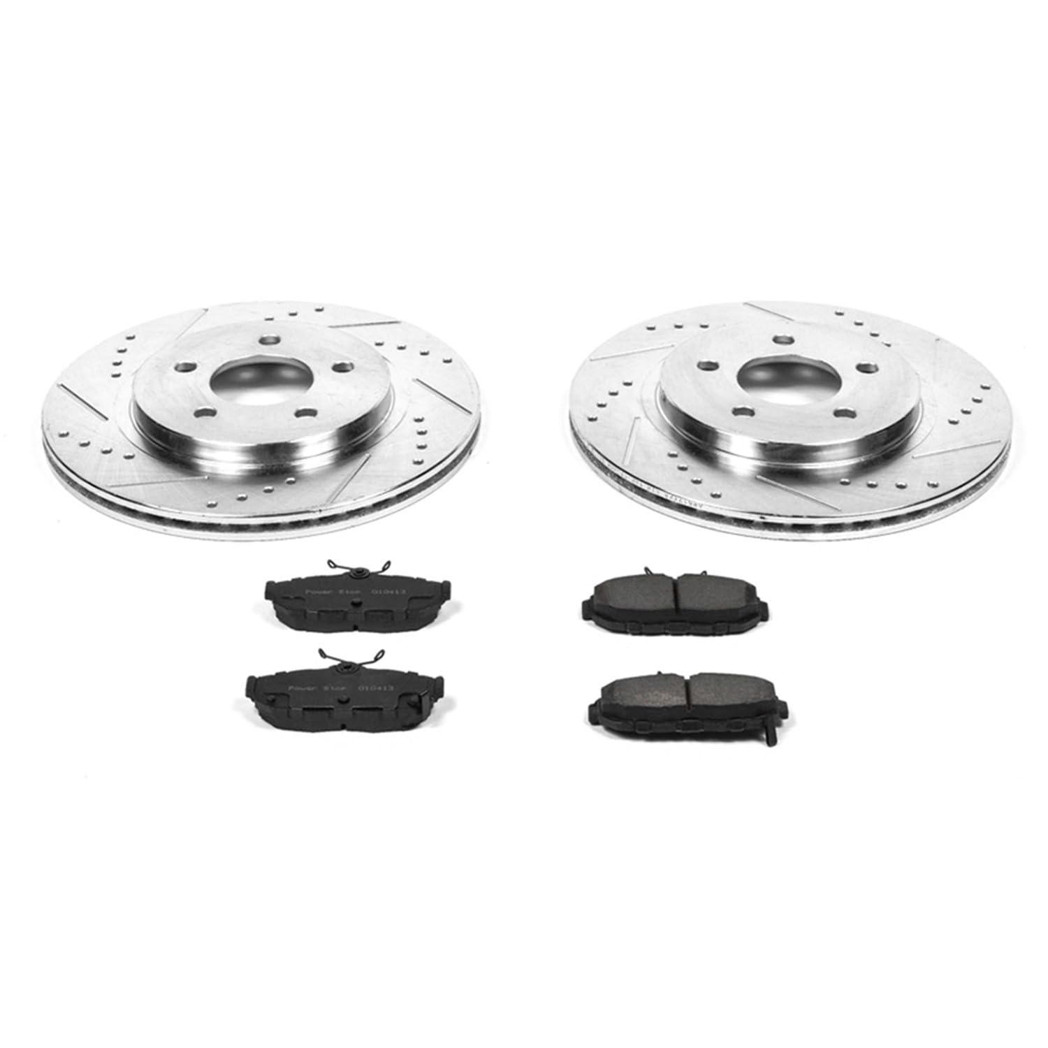 Power Stop K4749 Z23 Carbon Fiber Brake Pads Rear with Drilled & Slotted Brake Rotors Kit For Ford Mustang 2011-2014 [Model Specific]