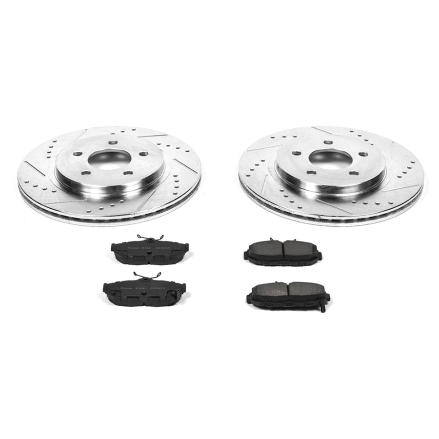 Power Stop K4749 Z23 Carbon Fiber Brake Pads Rear with Drilled & Slotted Brake Rotors Kit For Ford Mustang 2011-2014 [Model Specific]