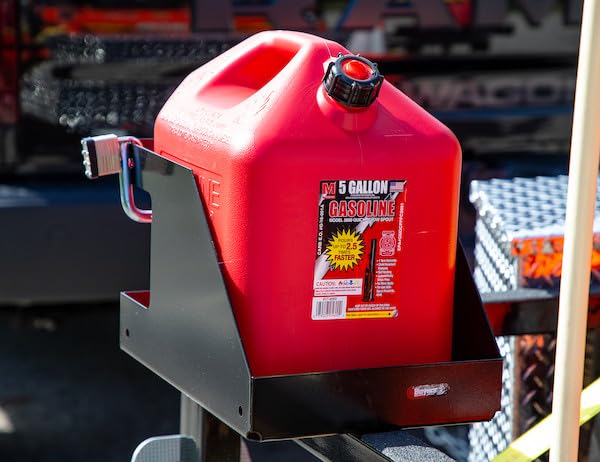Locking Rack Buyers Products LT32 Gas Container Holder For Open & Closed Landscape Trailers, Made In The USA, Lawn Care Equipment, Secure Storage For Landscape Tools