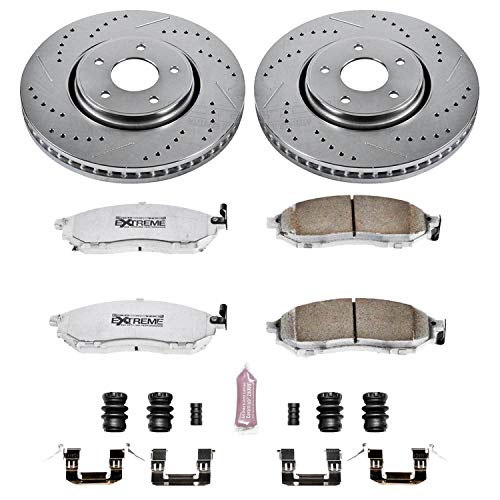 Power Stop K5264-26 Z26 Carbon Fiber Brake Pads Front with Drilled & Slotted Brake Rotors Kit For INFINITI FX35, INFINITI FX37, INFINITI FX45, INFINITI QX70 [Model Specific]