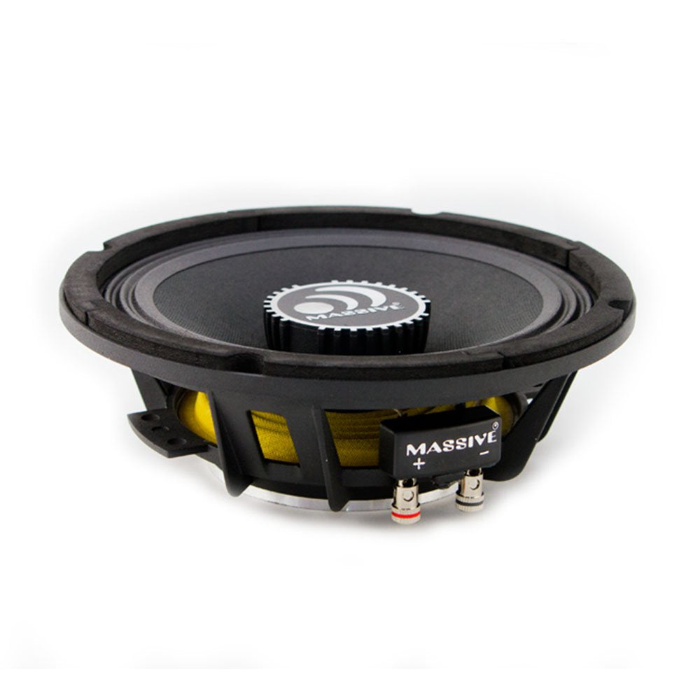 8” Massive Audio M8S Shallow Mount Mid-Range Speaker | 300W Max, 4 Ohm, Slim Design, High Sensitivity Pro Car Audio Mid Driver, Loud & Clear Sound for Tight Space Installations