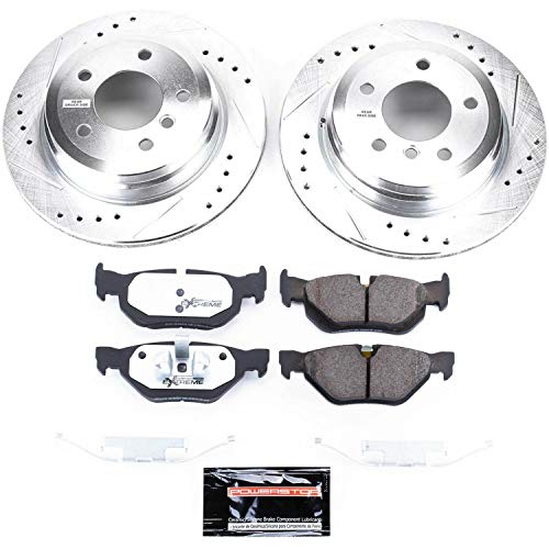 Rear Power Stop K3001-26 Z26 Carbon Fiber Brake Pads with Drilled & Slotted Brake Rotors Kit For BMW 325xi 2006 [Model Specific]