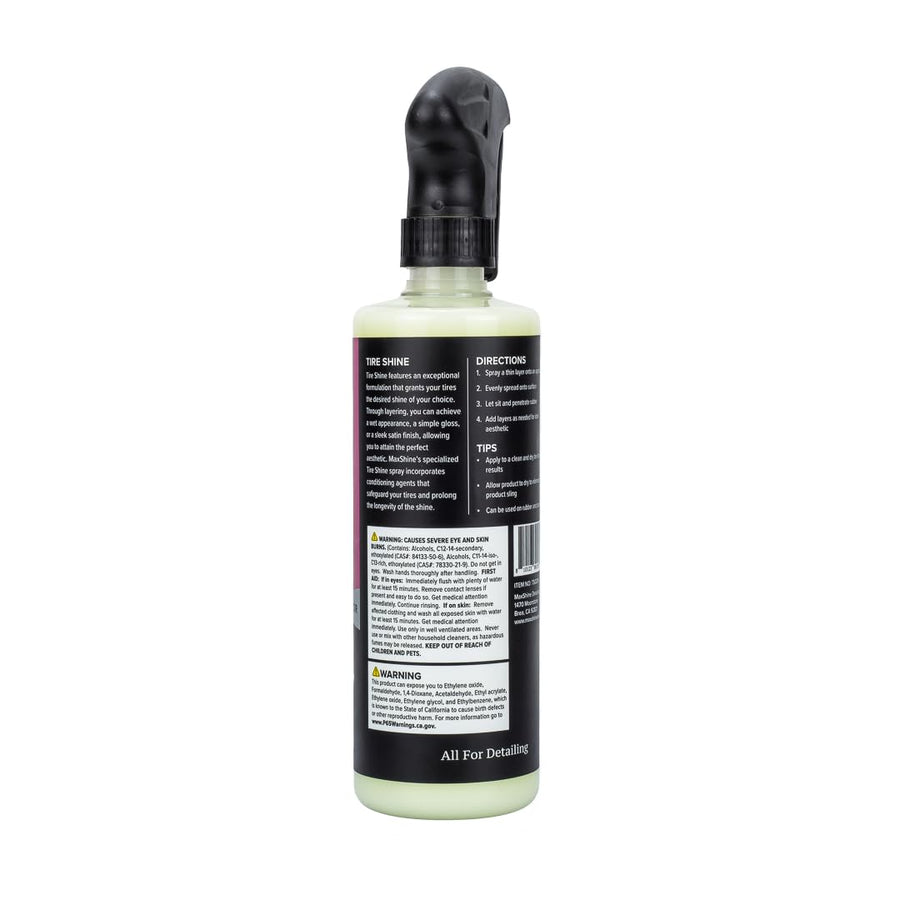 Tire Shine Maxshine 16oz | Acrylic Formula Tire Dressing with UV Protection | No-Sling, Dry-to-The-Touch Finish | Gloss Enhancer Nourishes Rubber & Protects Tires | Professional Car Detailing Supply