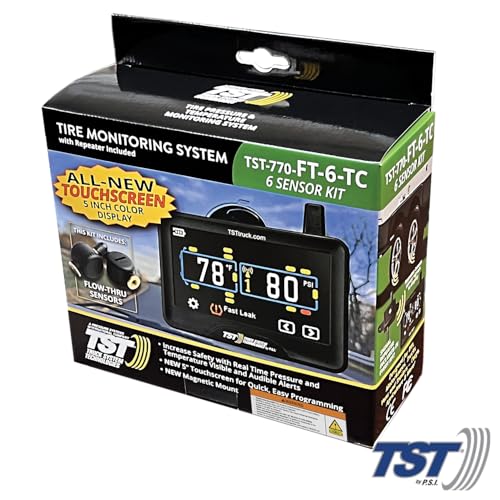 TPMS TST 770 Series - RV Tire Pressure Monitoring System with 6 Flow Thru Sensors & 5" Color Touchscreen Monitor for Travel Trailers, Campers and Motorhomes (Metal Valve Stems Required for Flow Thru)