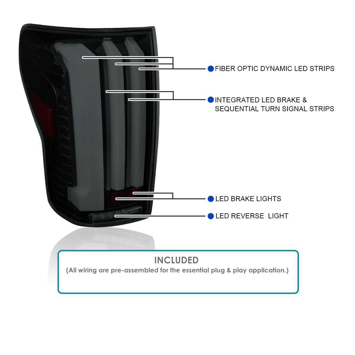 Black Smoke SPEC-D TUNING Full LED Sequential Tail Lights w/White LED Light Bars and Startup Animation Compatible with 2007-2013 Toyota Tundra, Left + Right Pair Assembly