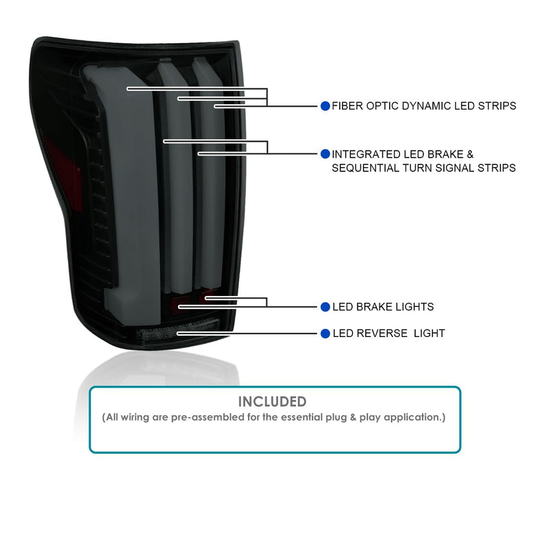 Black Smoke SPEC-D TUNING Full LED Sequential Tail Lights w/White LED Light Bars and Startup Animation Compatible with 2007-2013 Toyota Tundra, Left + Right Pair Assembly