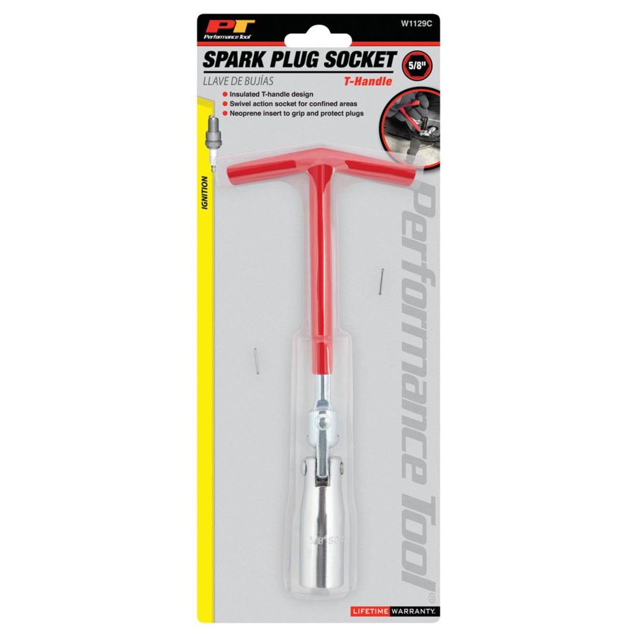 W1129C Performance Tool Universal Spark Plug Tool Socket, Red, 5/8-Inch