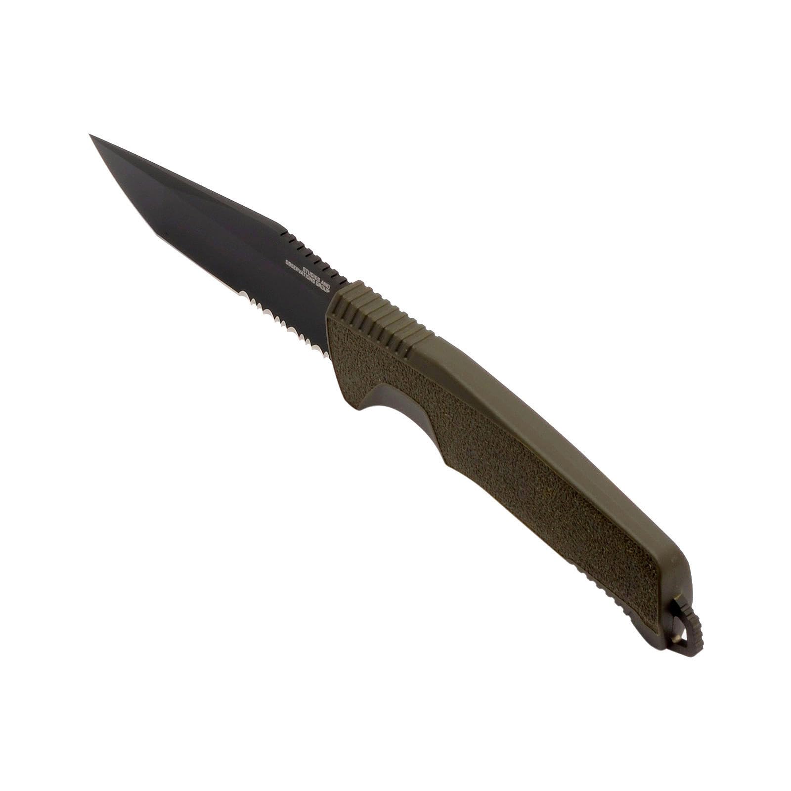 SOG Trident FX Fixed Blade Partially Serrated Tanto Knife | CRYO 4116 Steel | GRN Grip | UMS Compatible Sheath, OD Green