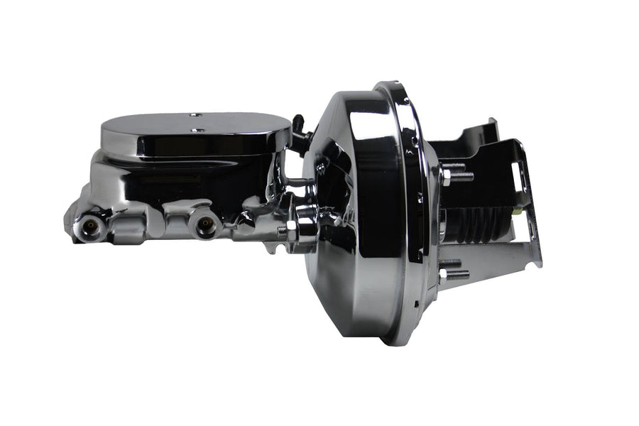 9 Inch LEED BRAKES Power Booster, 1-1/8 Inch Bore Flat Top Master, Side Mount Valve. Disc/Drum (Chrome)